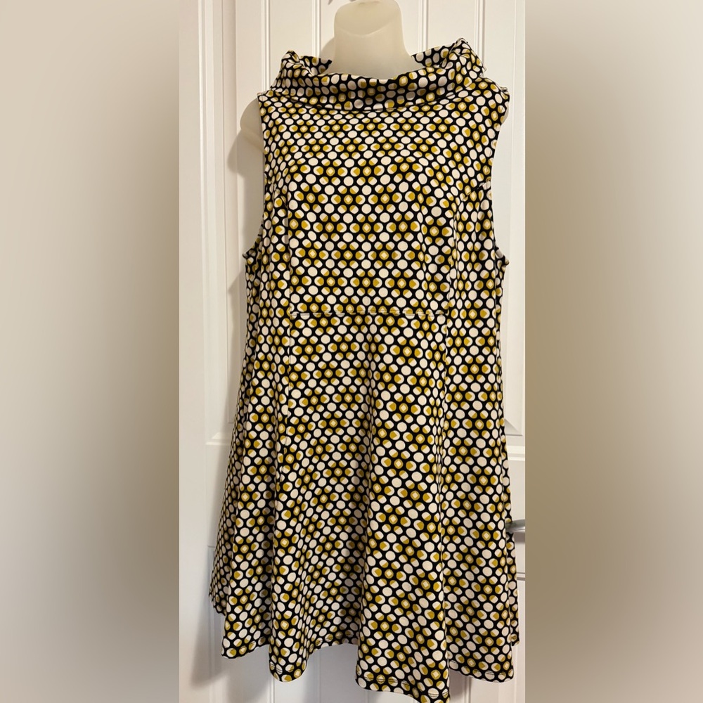 Free People Sleeveless Sabrina Swing Dress Beige Gold-Green Black Geometric